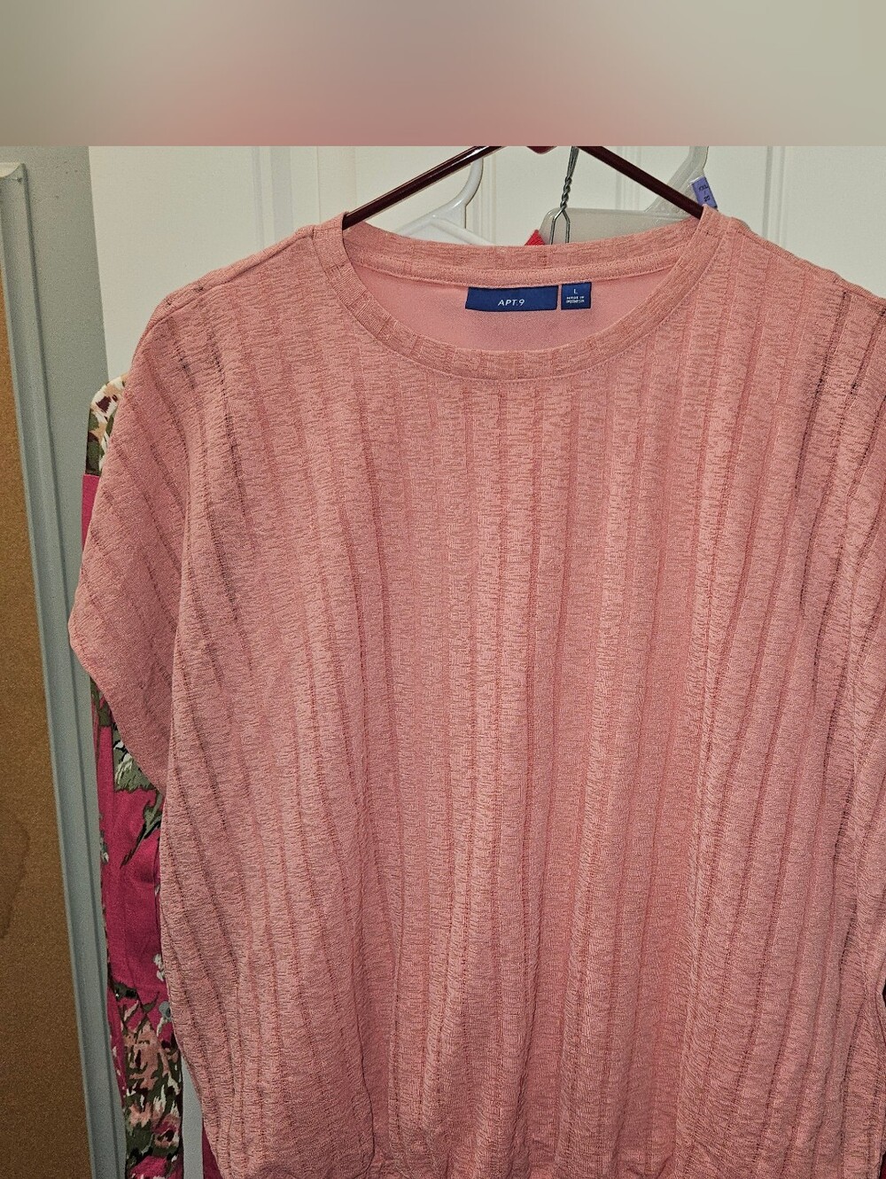 NWT Apt. 9 Dusty Pink Ribbed Short-Sleeve Cap Sleeve Top Women's Size L